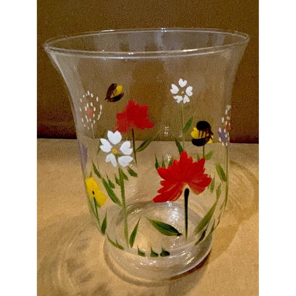 Set Of Vintage Hallmark Painted Flowers Candle Holders Votives Butterflies Bees